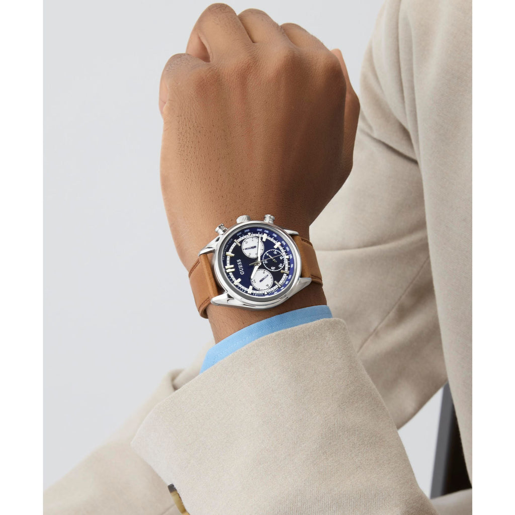 Guess Mens Brown Silver Tone Multi-function Watch GW0972G1