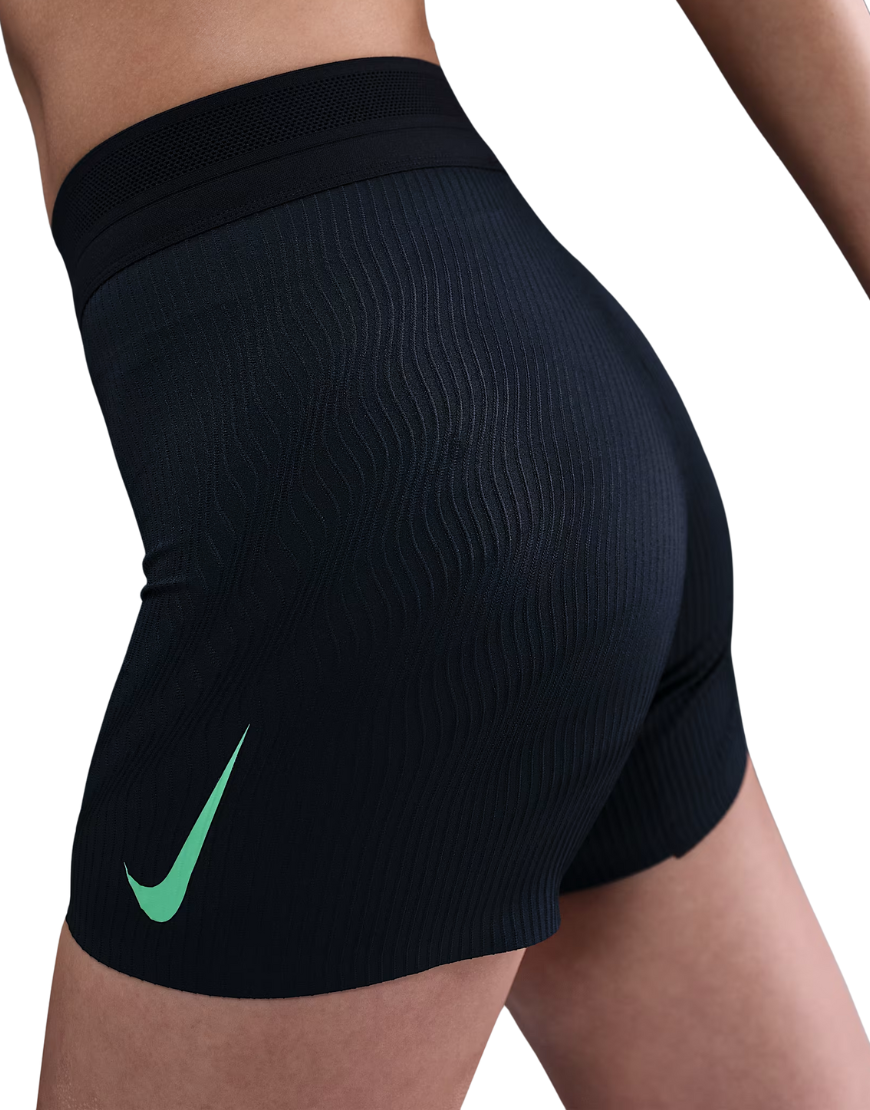 Women's Dri-FIT AeroSwift Running Shorts: Black/Aster Pink/Green Shock
