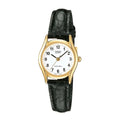Casio Dress Ladies' Black Leather Analogue Gold Watch