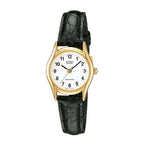 Casio Dress Ladies' Black Leather Analogue Gold Watch