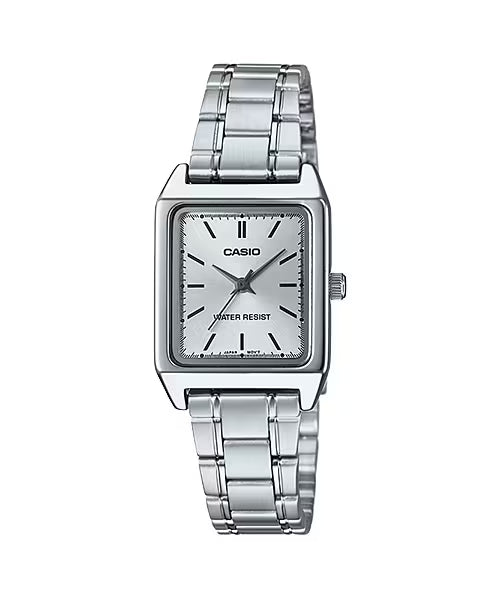 Casio Ladies' Rectangular White Silver Watch