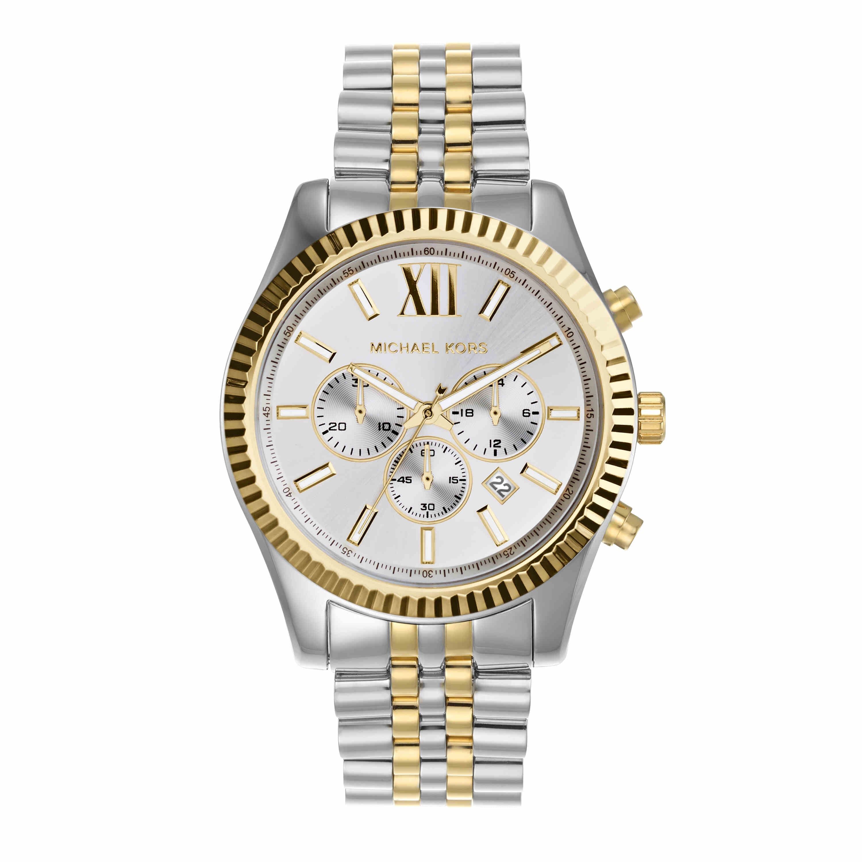 Michael Kors Lexington Silver Dial Two Tone Stainless Steel Watch MK8344