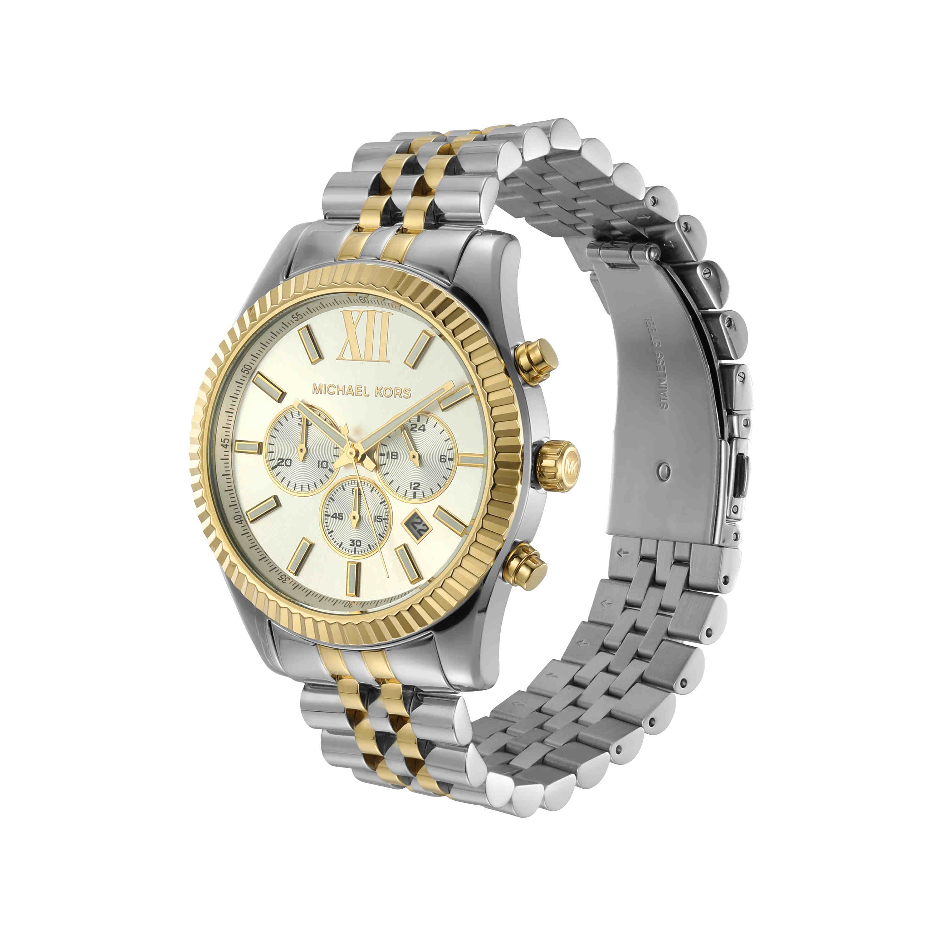 Michael Kors Lexington Silver Dial Two Tone Stainless Steel Watch MK8344