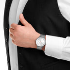 Mondaine Doppio 41mm White Dial Silver Mesh Bracelet Watch MLE.41210.SM