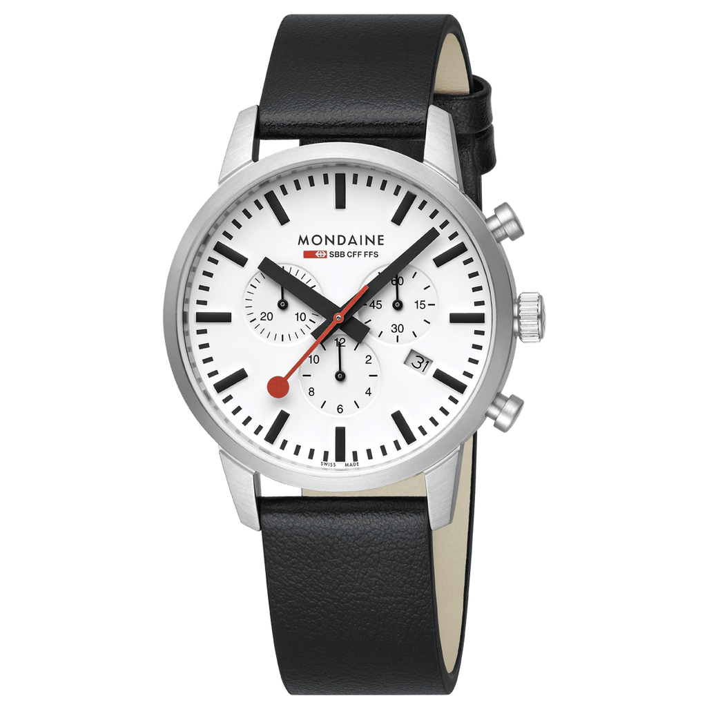 Mondaine Neo Chronograph White Dial 41mm Vegan Leather Watch