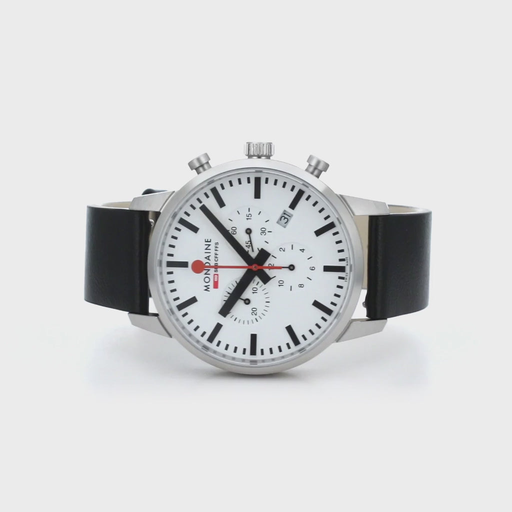 Mondaine Neo Chronograph White Dial 41mm Vegan Leather Watch