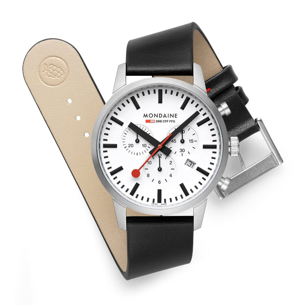Mondaine Neo Chronograph White Dial 41mm Vegan Leather Watch