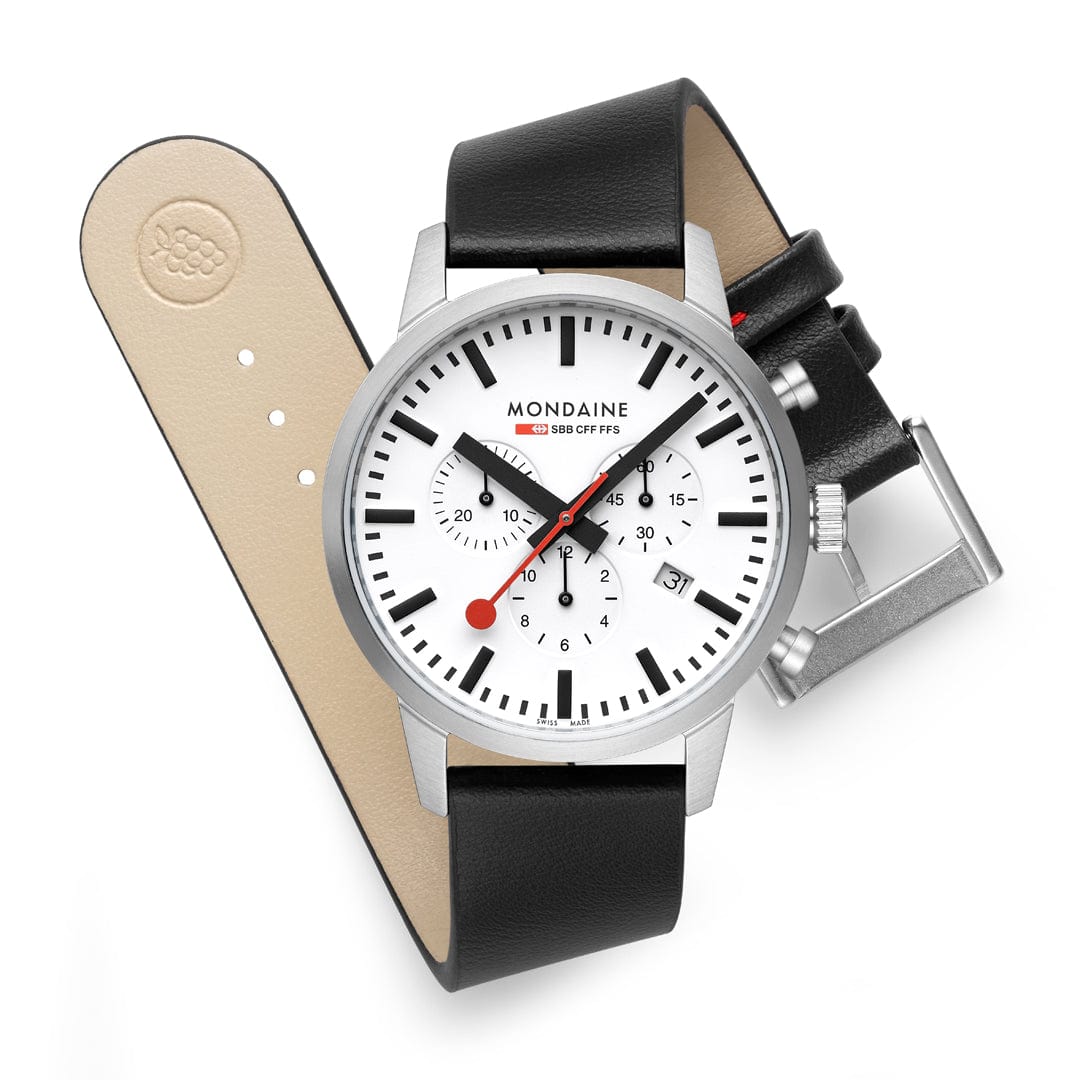 Mondaine Neo Chronograph White Dial 41mm Vegan Leather Watch