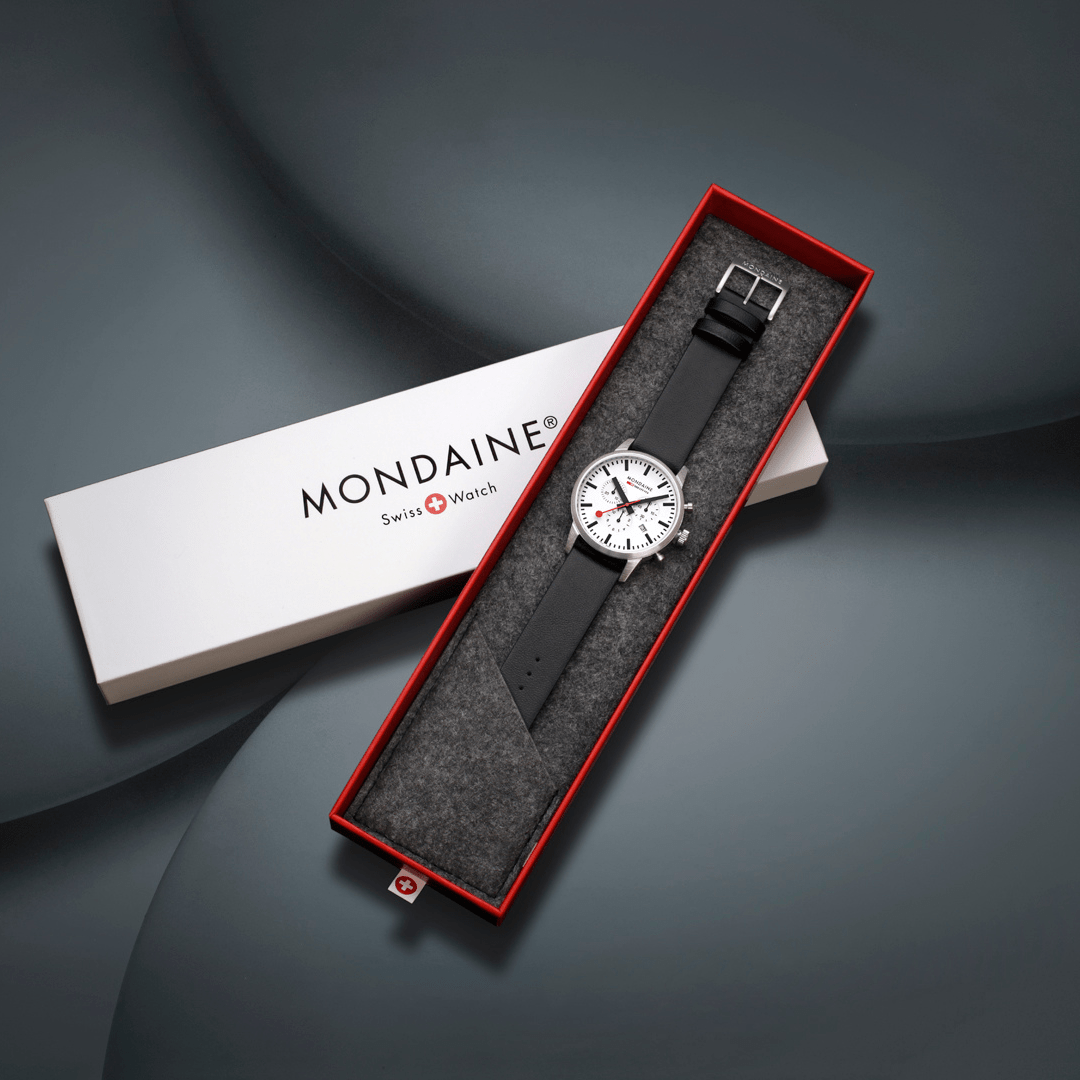 Mondaine Neo Chronograph White Dial 41mm Vegan Leather Watch