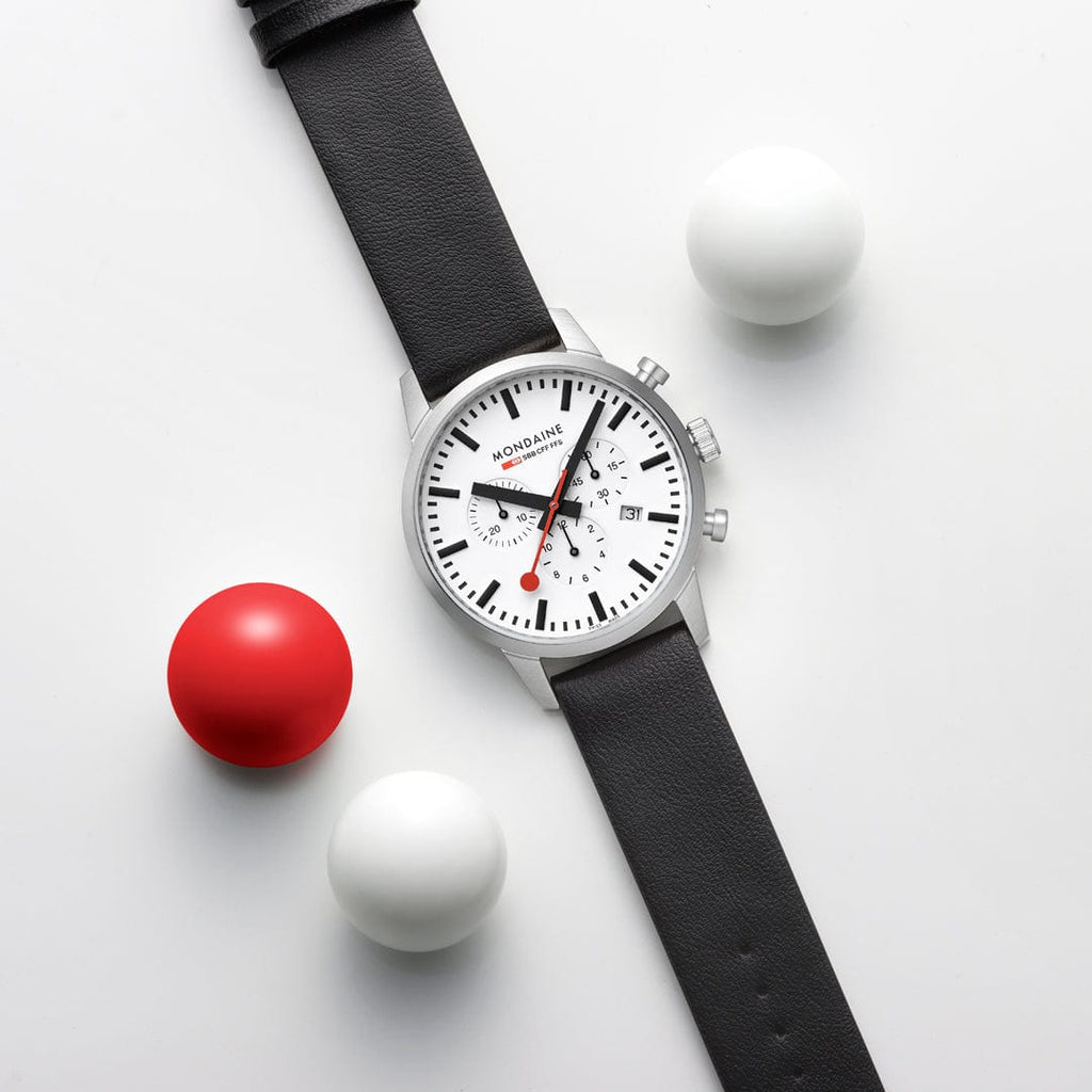 Mondaine Neo Chronograph White Dial 41mm Vegan Leather Watch