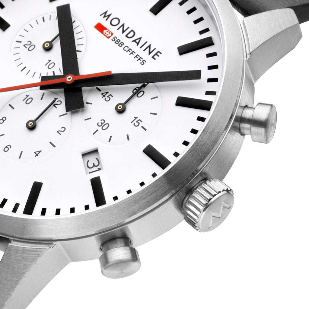 Mondaine Neo Chronograph White Dial 41mm Vegan Leather Watch