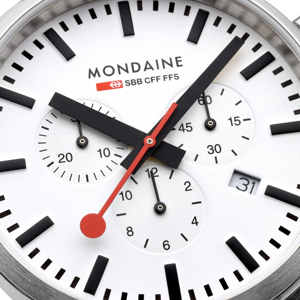 Mondaine Neo Chronograph White Dial 41mm Vegan Leather Watch