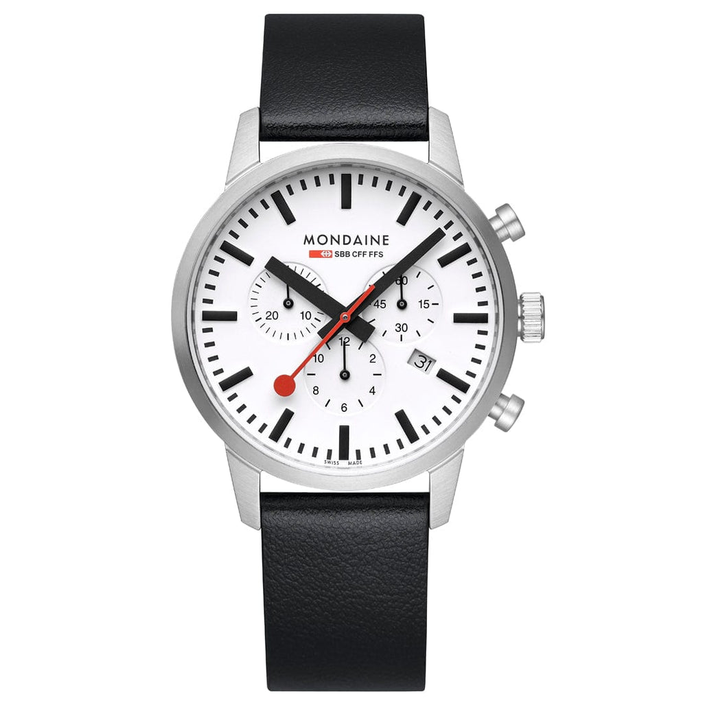 Mondaine Neo Chronograph White Dial 41mm Vegan Leather Watch