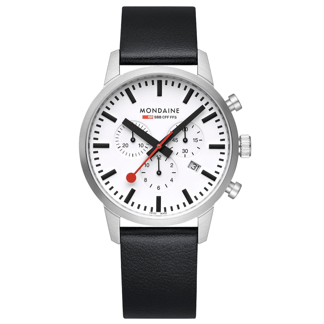 Mondaine Neo Chronograph White Dial 41mm Vegan Leather Watch