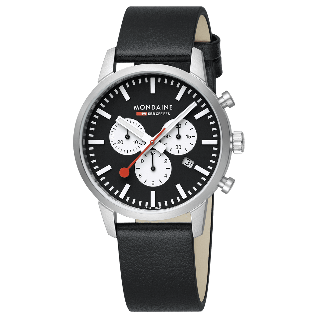 Mondaine Neo Reverse Panda Chronograph 41mm Vegan Leather Watch