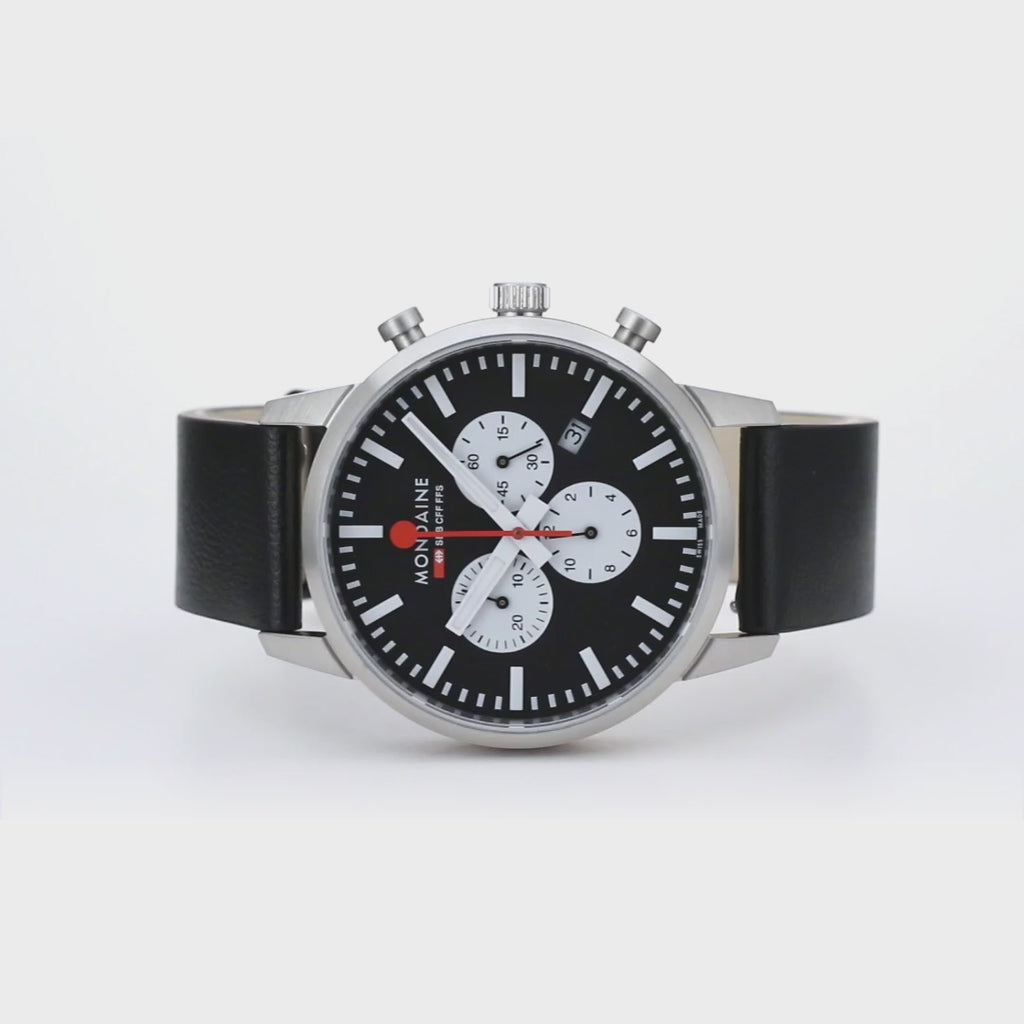 Mondaine Neo Reverse Panda Chronograph 41mm Vegan Leather Watch