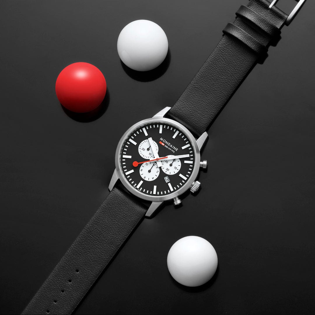 Mondaine Neo Reverse Panda Chronograph 41mm Vegan Leather Watch