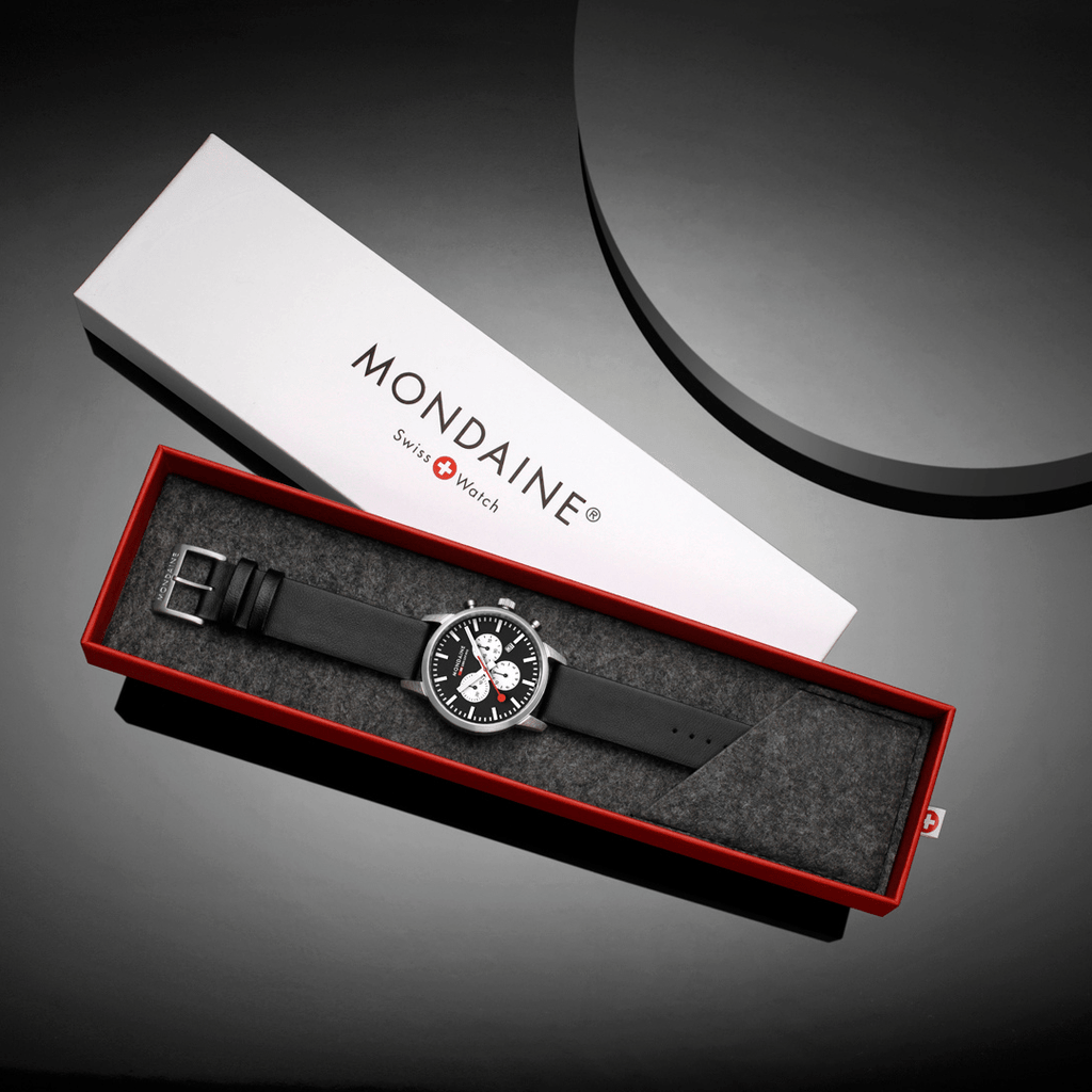 Mondaine Neo Reverse Panda Chronograph 41mm Vegan Leather Watch