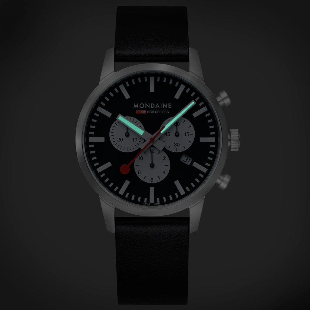 Mondaine Neo Reverse Panda Chronograph 41mm Vegan Leather Watch