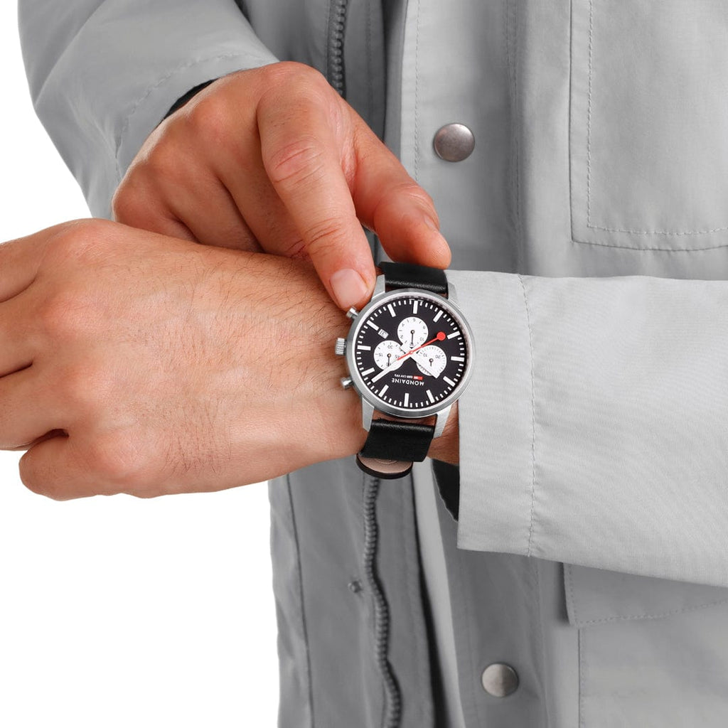 Mondaine Neo Reverse Panda Chronograph 41mm Vegan Leather Watch