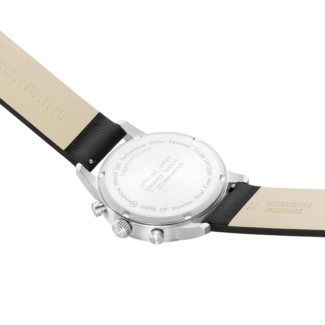 Mondaine Neo Reverse Panda Chronograph 41mm Vegan Leather Watch