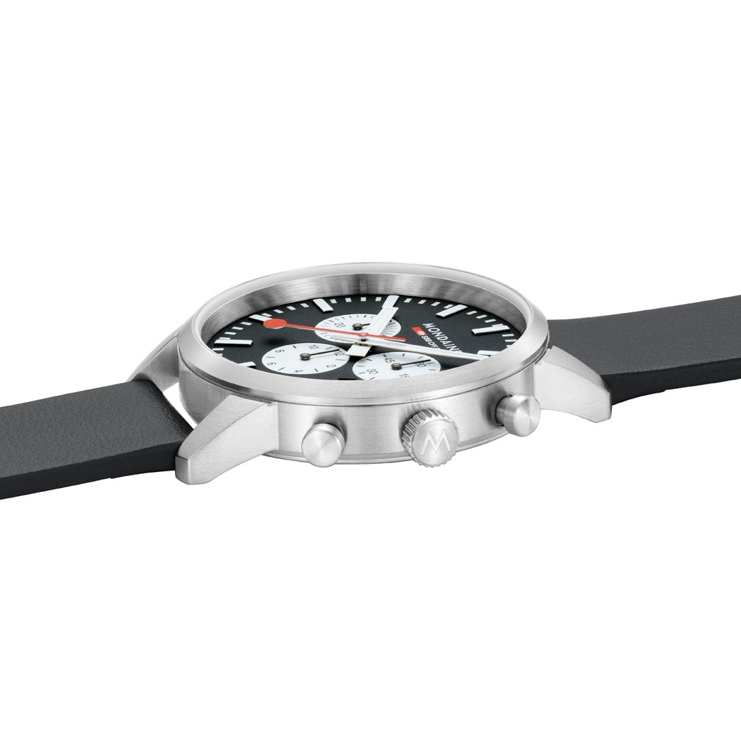 Mondaine Neo Reverse Panda Chronograph 41mm Vegan Leather Watch