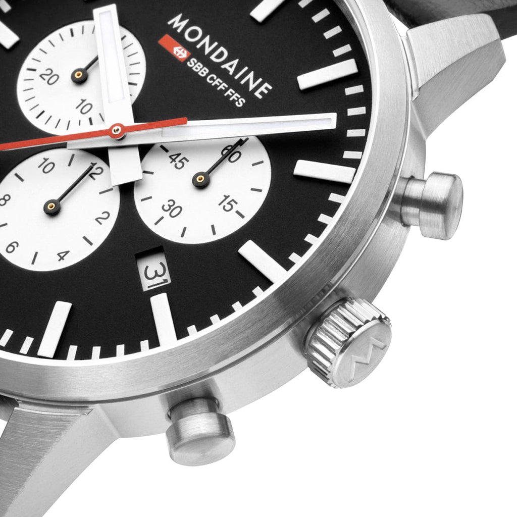 Mondaine Neo Reverse Panda Chronograph 41mm Vegan Leather Watch