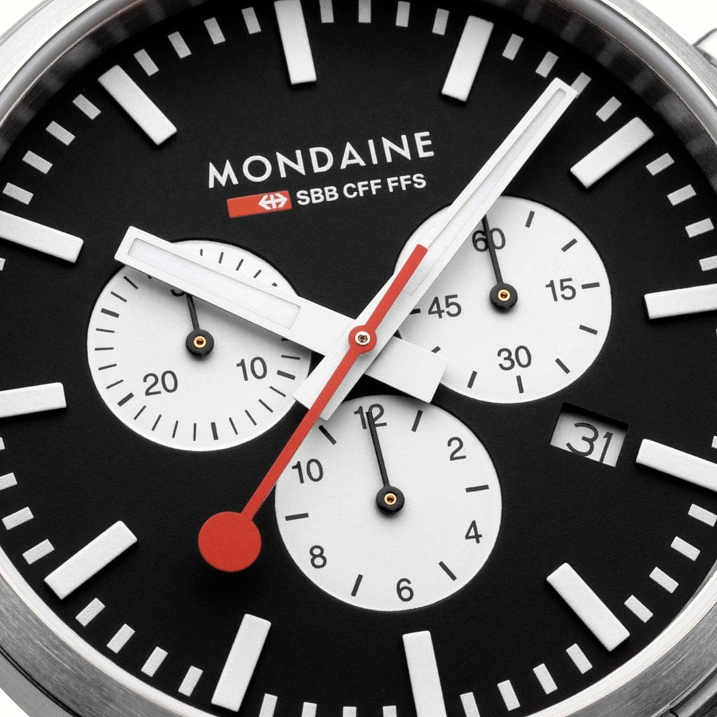 Mondaine Neo Reverse Panda Chronograph 41mm Vegan Leather Watch