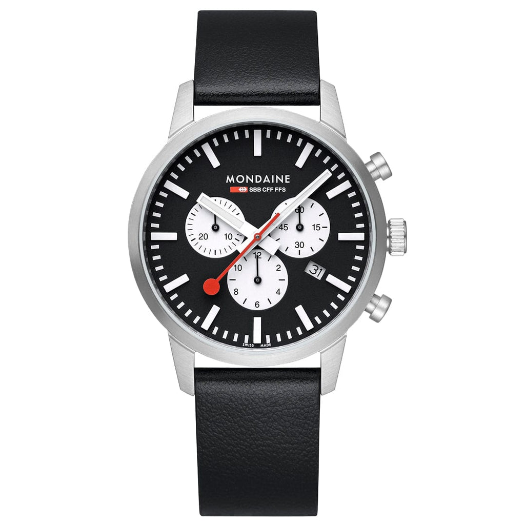 Mondaine Neo Reverse Panda Chronograph 41mm Vegan Leather Watch