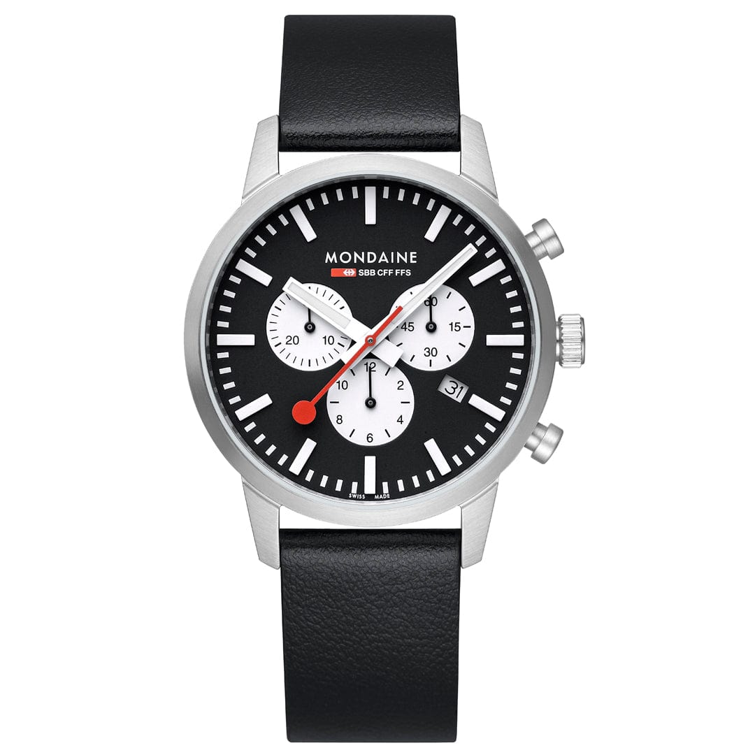 Mondaine Neo Reverse Panda Chronograph 41mm Vegan Leather Watch
