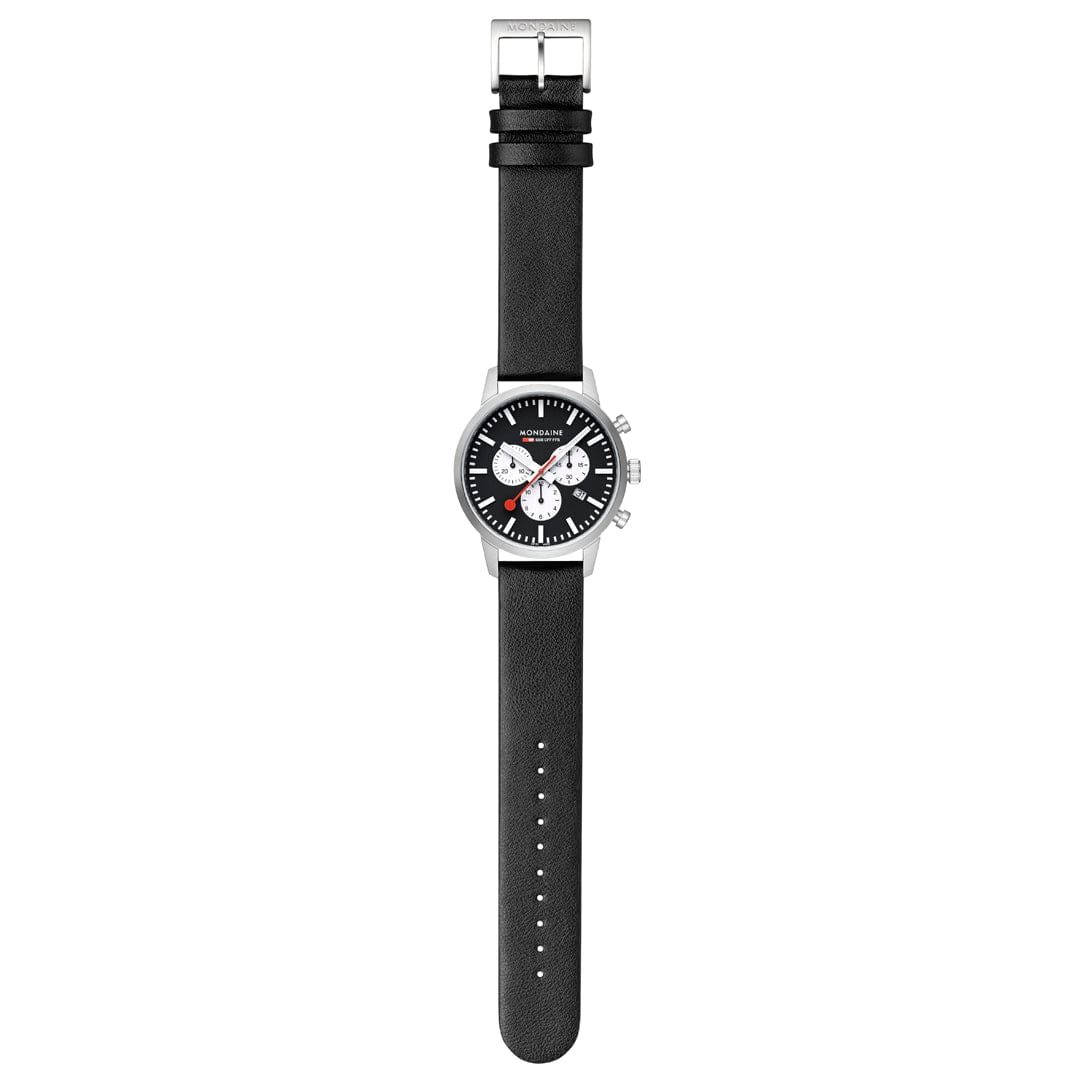 Mondaine Neo Reverse Panda Chronograph 41mm Vegan Leather Watch