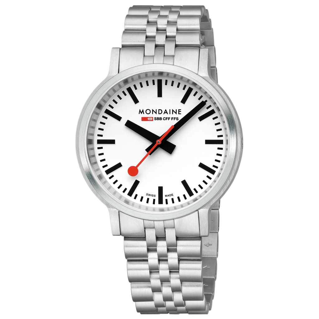 Mondaine Stop2go Backlight White Dial Stainless Steel Watch MST.4101B.SJ.2SE