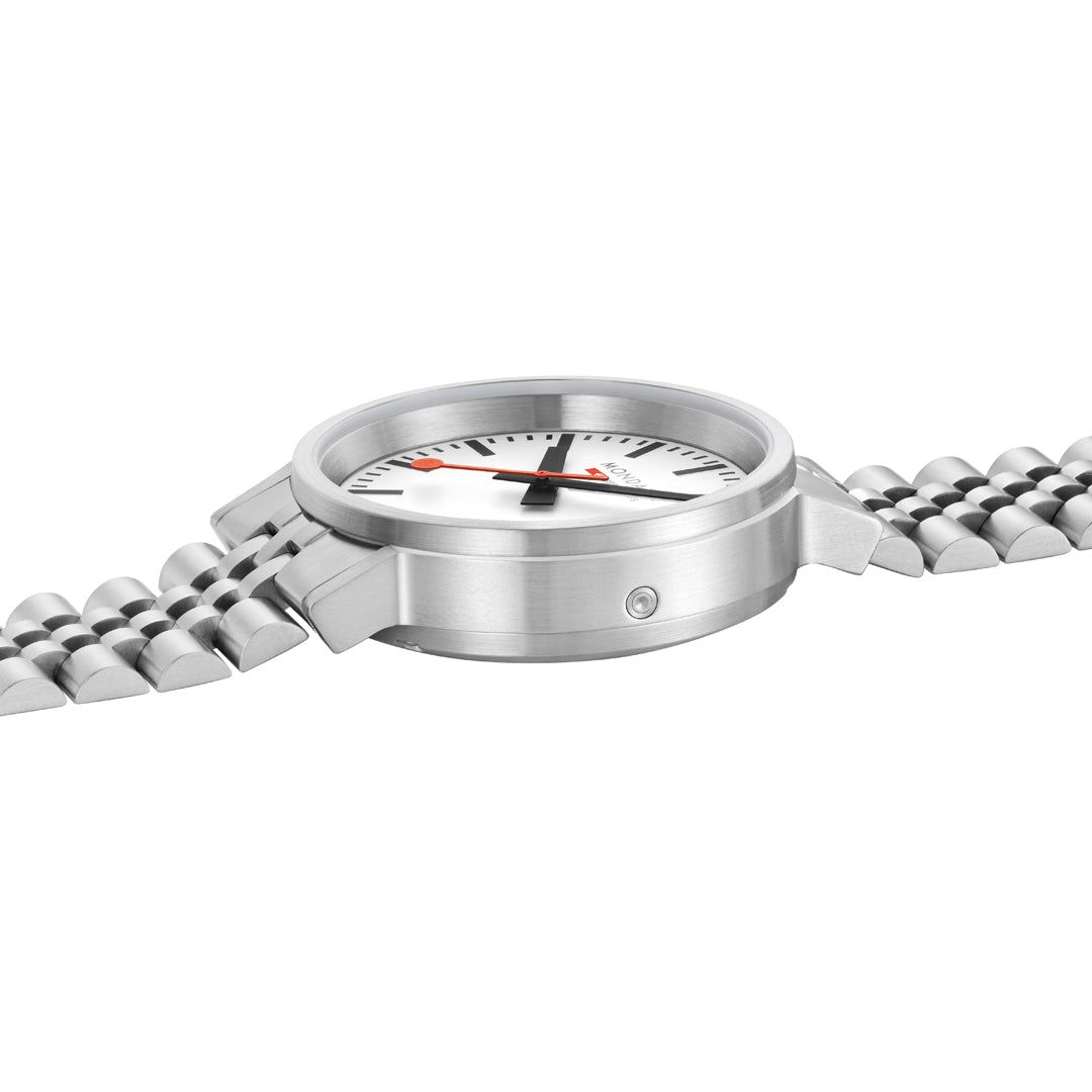 Mondaine Stop2go Backlight White Dial Stainless Steel Watch MST.4101B.SJ.2SE