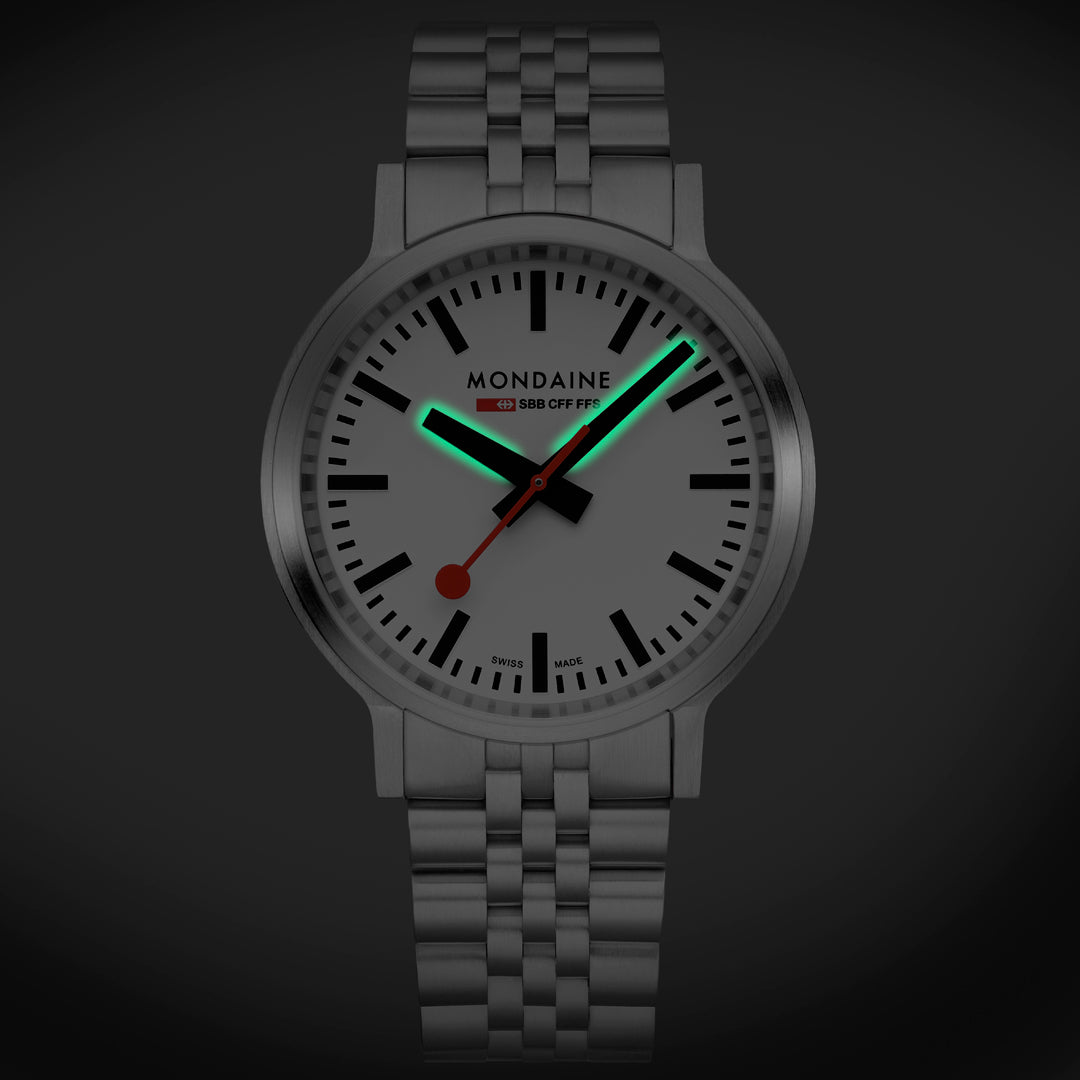 Mondaine Stop2go Backlight White Dial Stainless Steel Watch MST.4101B.SJ.2SE