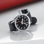 Mondaine Stop2Go Black Dial 41mm Vegan Leather Swiss Watch