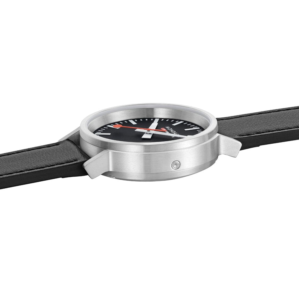 Mondaine Stop2Go Black Dial 41mm Vegan Leather Swiss Watch