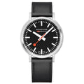 Mondaine Stop2Go Black Dial 41mm Vegan Leather Swiss Watch