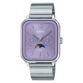 Casio Analogue Moon Phase Pale Purple Dial Stainless Steel Watch MTPM305D-6A