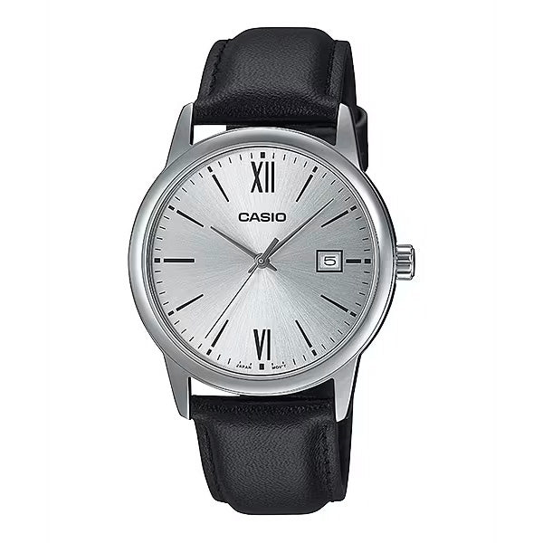 Casio Ladies Silver Black Leather Watch