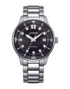 Citizen Automatic Silver Stainless Steel Black Dial Watch NJ0191-83E