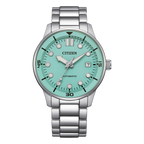 Citizen Automatic Silver Stainless Steel Turquoise Blue Dial Watch NJ0191-83M