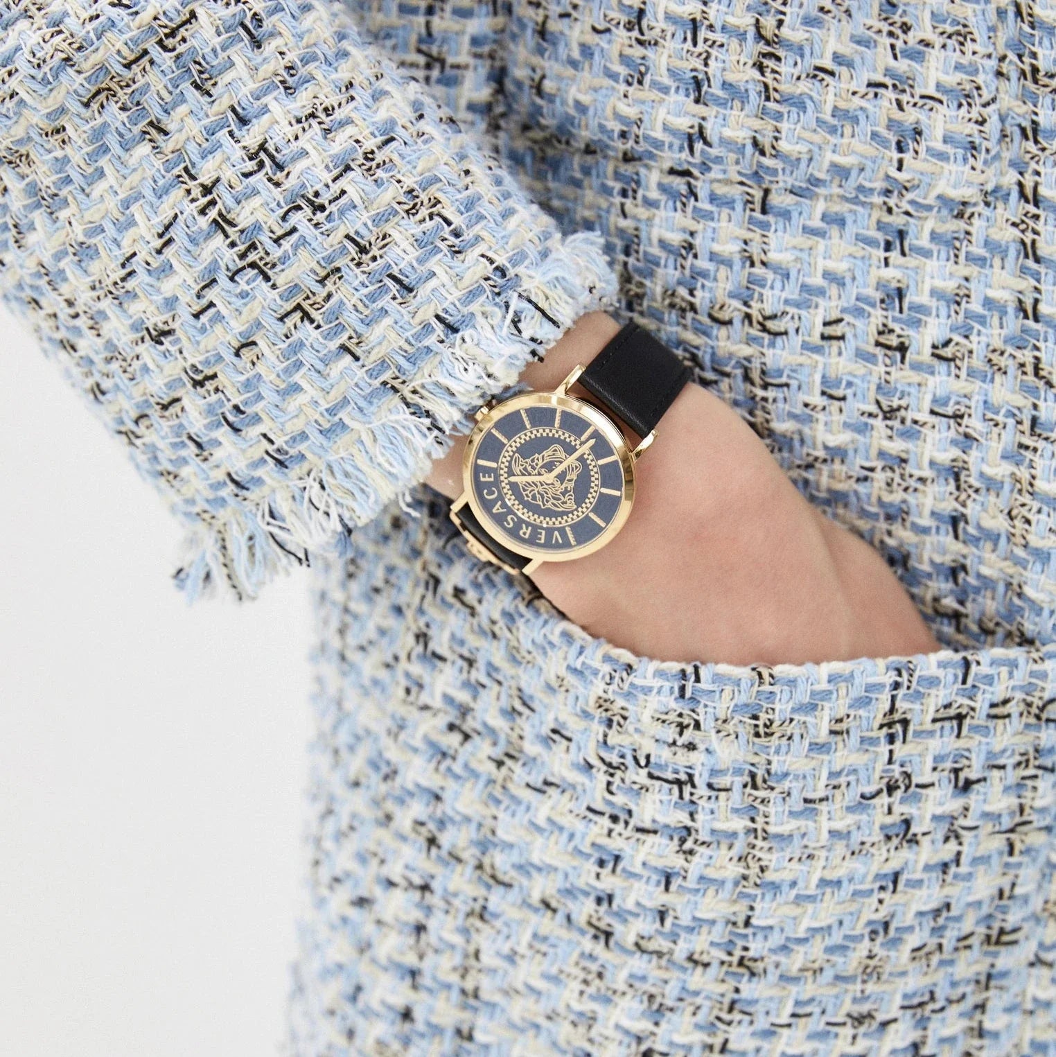 Versace Essential Ladies Black Gold Watch