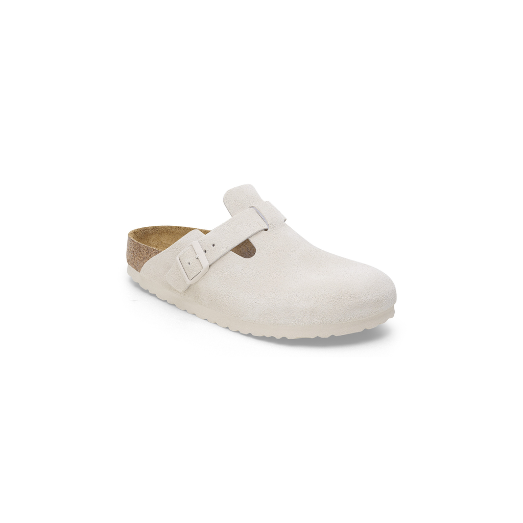 Boston Soft Footbed Antique White Suede Leather Clogs