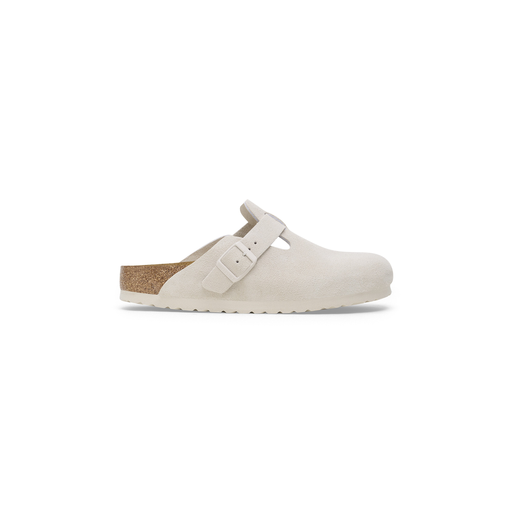 Boston Soft Footbed Antique White Suede Leather Clogs