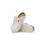 Boston Soft Footbed Antique White Suede Leather Clogs