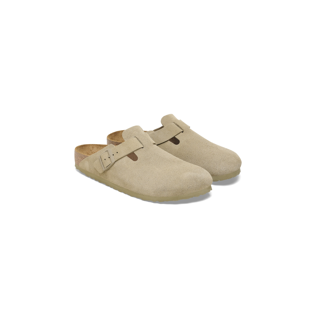 Boston Faded Khaki Suede Leather Clogs