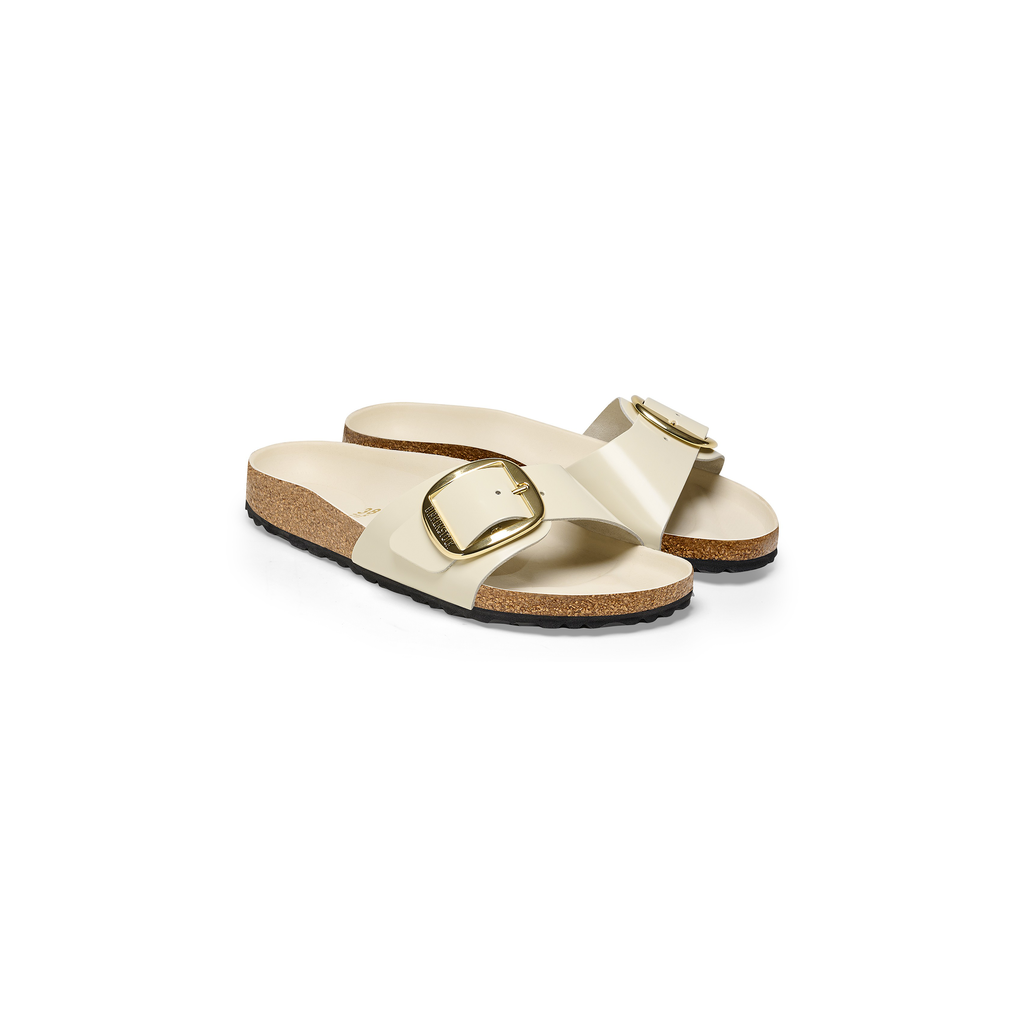Madrid Big Buckle High Shine Ecru Natural Leather Sandals