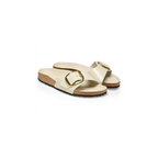 Madrid Big Buckle High Shine Ecru Natural Leather Sandals