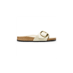 Madrid Big Buckle High Shine Ecru Natural Leather Sandals