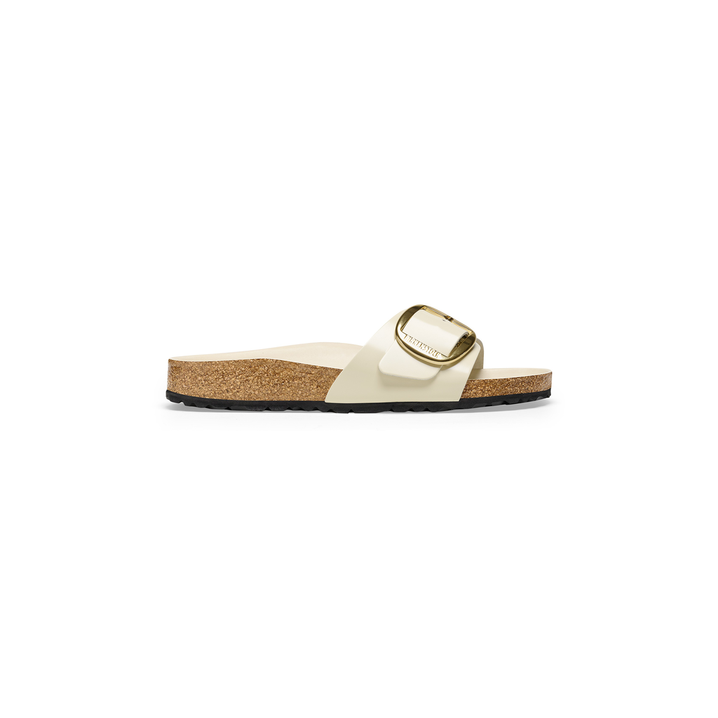 Madrid Big Buckle High Shine Ecru Natural Leather Sandals